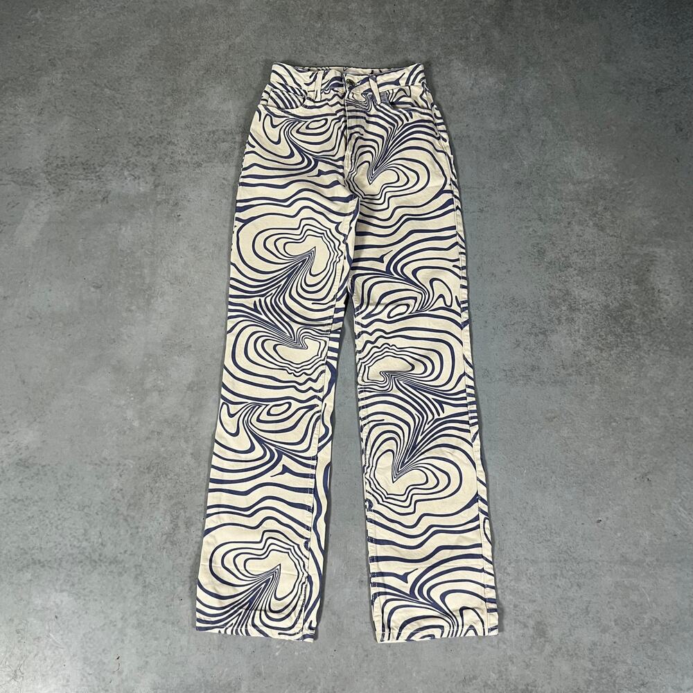 Relaxed Straight ZARA Pattern Cream & Blue Women’s Denim Jeans Size 0